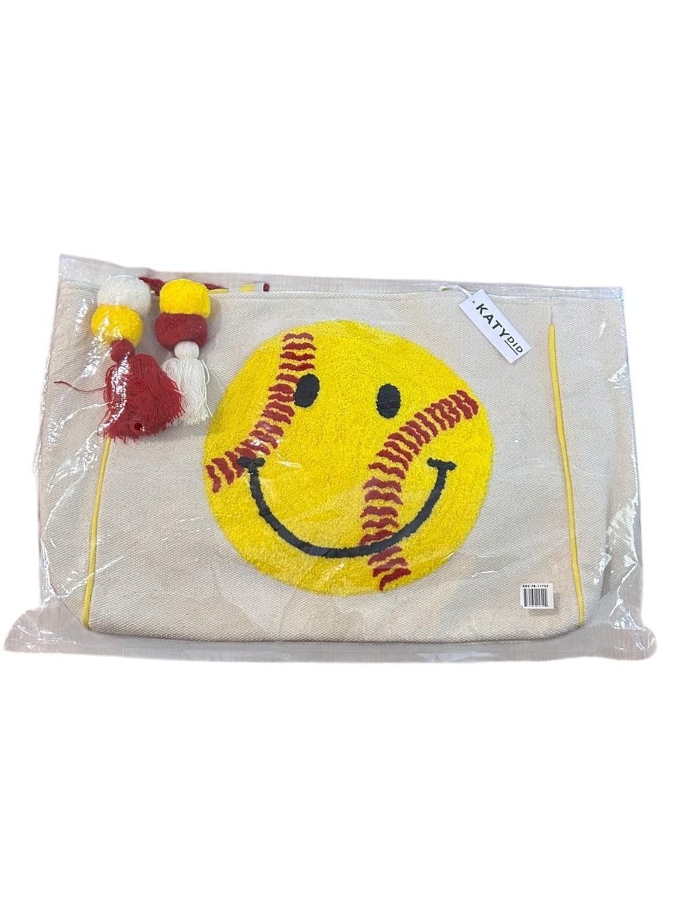NWT Katydid Softball Oversized Happy Face Canvas Tote Bag Game Day - Picture 5 of 6